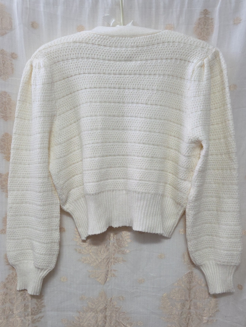 Cream Knit Cardigan with Black Bows - Picture 3 of 6